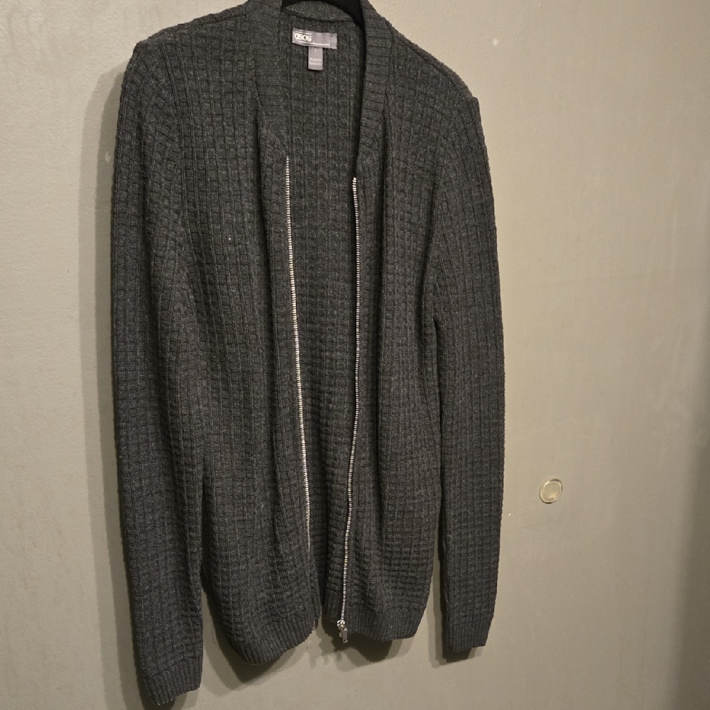 ASOS Men's Dark Gray Zip-Up Knit Cardigan